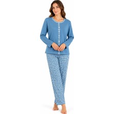 Nena %100 Pamuk Uzun Kol Önden Düğmeli Kadın Pijama Takım 1488