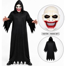 Efnaz Style Kanlı Gülüş Maskeli Siyah Kapüşonlu Kostüm Seti 140 cm