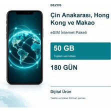 Luord-Store Çin Anakarası, Hong Kong Makao Esim Internet Paketi 50 GB 180 Gün
