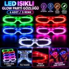 Mersi Shop 6 Adet LED Işıklı Glow Parti Gözlüğü 5 Renk Pilli Festival Konser Eğlence Gözlük Seti