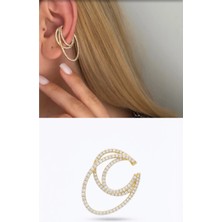 Aycha Aksesuar Gold Zirkon Taşlı Çoklu Görünüm Deliksiz Geçirmeli Kıkırdak Küpe