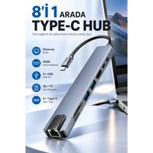 Matechno 8 In 1 Type-C Çıkışlı Çoklu Çevirici Adaptör Ethernet HDMI USB Çoklayıcı Sd Tf Kart Okuyucu USB Hub