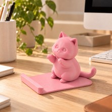 Basart Kedi Figürlü Telefon Standı – 3D Baskı Dekoratif Masaüstü Telefon Tutucu – Sevimli Telefon Standı