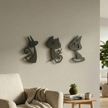 Bşk Virgo 3’lü Dekoratif Kedi Duvar Tablosu Mdf Lazer Kesim Modern Duvar Süsü Minimal Kedi Figürlü Dekor