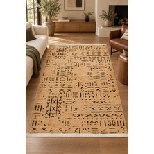 Ally Carpet Obira Kanta Bej Siyah Özel Ölçü Kaymaz Taban Robot Süpürge Uyumlu Kolay Temizlenebilir Oturma Odası