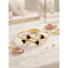 Valanti Art Yonca ve Zirkon Süslemeli Ikili Model Gold Bileklik