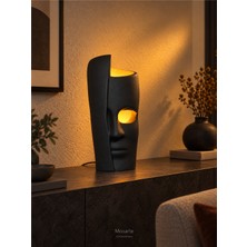 Mosarte Yarım Yüz Form Dekoratif Masa Lambası Heykelsi Amber LED  – El Yapımı, 30 cm - Siyah Renk