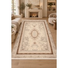 Ally Carpet Rukay Ornata Geleneksel Desenli Modern Vizon/kahve Oturma Odası Salon Robot Süpürge Uyumlu Akrilik S