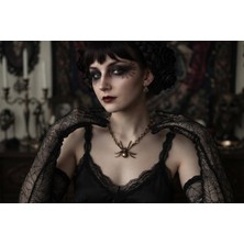 Verde Gotik Tasarım Bronz Renk Örümcek Kolye - Cadılar Bayramı / Halloween Parti ve Kostüm Aksesuarı, Alternatif Takı