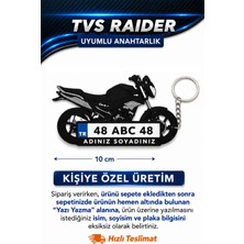 KIZILAKŞAM Tvs Raider Siyah Motosiklet Uyumlu Kişiye Özel Hediyelik Motor Plaka Anahtarlık