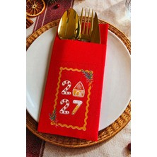 Pekshop Kumaş Dokulu Yılbaşı Kurabiye Evi Tasarım Kırmızı Cepli Yılbaşı Peçetesi – 6’lı Paket