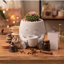 Kanem3D Fincan Tutan Sevimli Figürlü Mermer Desenli Sukulent ve Kaktüs Saksısı 8x7 cm