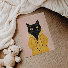 Domirus Yağmurluklu Siyah Kedi Çocuk Odası Posteri Çerçevesiz Poster Duvar Dekorasyonu