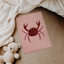 Domirus Pembe Zeminli Yengeç Çocuk Odası Posteri Çerçevesiz Poster Duvar Dekorasyonu