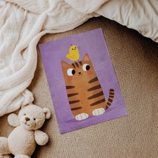 Domirus Mor Zeminli Kedi Çocuk Odası Posteri Çerçevesiz Poster Duvar Dekorasyonu