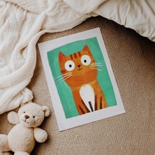 Domirus Yeşil Çerçeveli Kedi Çocuk Odası Posteri Çerçevesiz Poster Duvar Dekorasyonu