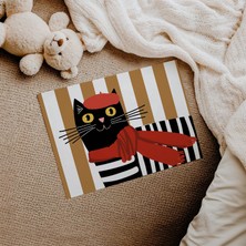 Domirus Kırmızı Bereli Kedi Çocuk Odası Posteri Çerçevesiz Poster Duvar Dekorasyonu
