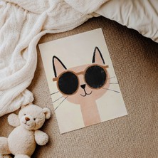 Domirus Gözlüklü Kedi Yüzü Çocuk Odası Posteri Çerçevesiz Poster Duvar Dekorasyonu