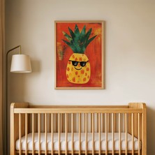 Domirus Gözlüklü Sevimli Ananas Çocuk Odası Posteri Ahşap Çerçeveli Tablo Duvar Dekorasyonu