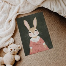 Domirus Pembe Elbiseli Tavşan Çocuk Odası Posteri Çerçevesiz Poster Duvar Dekorasyonu