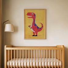 Domirus Neşeli Dinozor Çocuk Odası Posteri Ahşap Çerçeveli Tablo Duvar Dekorasyonu