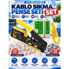 RJ45 RJ11 Kablo Sıkma Pensesi + Kablo Soyucu + RJ11 RJ45 Test Cihazı + 20 Adet RJ45 Konnektör + 20 Adet Koruma Kılıfı 5’li Set