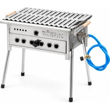 Tüplü Lav Taşlı Gürsaç Paslanmaz Krom Mangal Seti 35X45CM