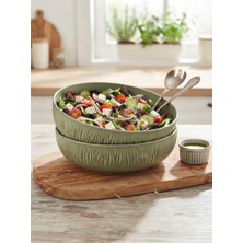 Kütahya Porselen Mood Line 2 Parça 20 cm Çukur Salata Kasesi Haki