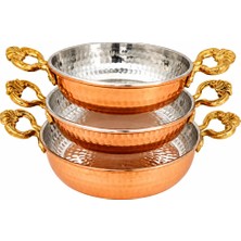 Copper Empire 3’lü Ağır Bakır Tava ve Sahan Seti 14-16-18 cm Pişirme ve Sunum Tavası