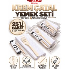 Yorulmaz Ambalaj Lüks Krem Çatal Yemek Seti 25 Kişilik – 33×33 cm Garson Katlamalı Peçete, Poşetli Kürdan ve Stick Tuz