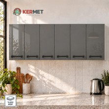 Kermet Home Kermethome 180 cm %100 Mdf Mutfak Üst Dolabı 6 Kapaklı Raflı Haki Gri