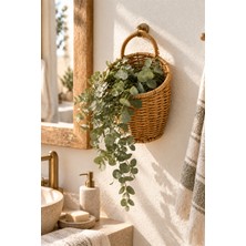 Naturel Dekor Rattan Görünümlü Doğal Duvar Sepeti, Duvar Dekoru 14X19 Cm, Bohem, Organizer, Düzenleyici, Saksı, Iskandinav, Modern