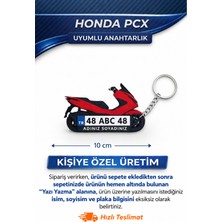 KIZILAKŞAM Honda Pcx Kırmızı Scooter Motosiklet Ile Uyumlu Kişiye Özel Hediyelik Motor Plaka Anahtarlık