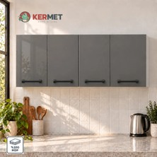 Kermet Home Kermethome 120 cm %100 Mdf Mutfak Üst Dolabı 4 Kapaklı Raflı Haki Gri