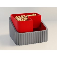 Luord-Store 3D Baskı Fıstık Kasesi - Çift Hazneli Kabuk Ayırıcı Sunum Kasesi - Gri Kırmızı