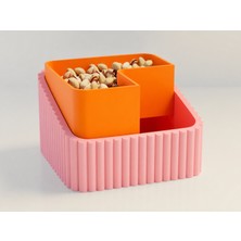 Luord-Store 3D Baskı Fıstık Kasesi - Çift Hazneli Kabuk Ayırıcı Sunum Kasesi - Pembe Turuncu
