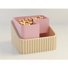 Luord-Store 3D Baskı Fıstık Kasesi - Çift Hazneli Kabuk Ayırıcı Sunum Kasesi - Bej Pembe