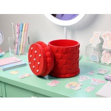 Luord-Store 3D Baskı Kabartma Desenli Kapaklı Kalemlik - Masaüstü Organizer - Kırmızı