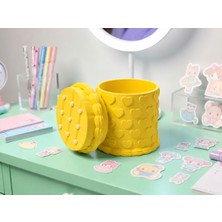 Luord-Store 3D Baskı Kabartma Desenli Kapaklı Kalemlik - Masaüstü Organizer - Sarı