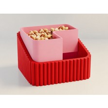 Luord-Store 3D Baskı Fıstık Kasesi - Çift Hazneli Kabuk Ayırıcı Sunum Kasesi - Kırmızı Pembe