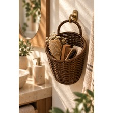 Naturel Dekor Rattan Görünümlü Koyu Kahve Duvar Sepeti, Duvar Dekoru 14X19 Cm, Bohem, Organizer, Düzenleyici, Saksı, Iskandinav, Modern