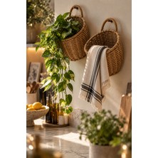 Naturel Dekor Rattan Görünümlü 2'li Doğal Duvar Sepeti, Duvar Dekoru , Bohem, Organizer, Düzenleyici, Saksı, Iskandinav, Modern