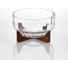 Welcomein Kone Akasya Standlı Cam Kase 25X15 cm – Ahşap Ayaklı Şeffaf Sunum ve Servis Kasesi
