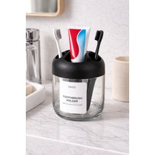 Geffr Cam Diş Fırçalık Modern Banyo Diş Fırçalık Şık Cam Gövde 3 Bölmeli Şeffaf Cam Diş Fırçalık Organizer