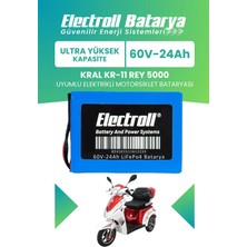 Electroll Kral Kr-11 Rey 5000 Uyumlu Batarya (Ultra Yüksek Kapasite) Lifepo4 60V 24AH Elektrikli Motorsiklet Bataryası