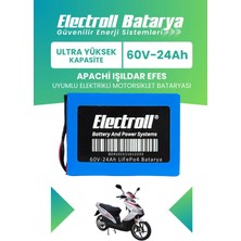 Electroll Apachi Işıldar Efes Uyumlu Batarya (Ultra Yüksek Kapasite) Lifepo4 60V 24AH Elektrikli Motorsiklet Bataryası