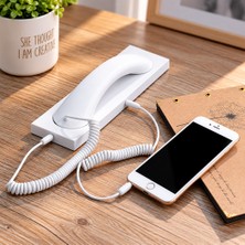 Tekno Hediye Powermaster  Retro Nostaljik Telefon Ahizesi 3.5mm Jaklı Kablolu Mikrofon Hoparlörlü Masaüstü Standlı Beyaz