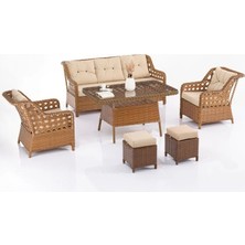 Sercan Garden Rattan Bahçe Balkon Teras Cafe Takım 3-1-1 Masa Puf Takımı