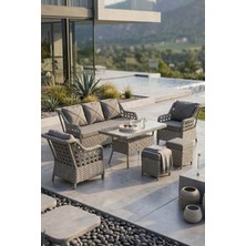 Sercan Garden Anemon Serisi 1. Sınıf 3+1+1+2 Puf Gri Rattan Gri Minder Bahçe Balkon Oturma Koltuk Takımı