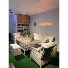 Sercan Garden Rattan Bahçe Balkon Teras Mobilyası Bahçe Takımı Oturma Grubu 7 Kişilik Krem
